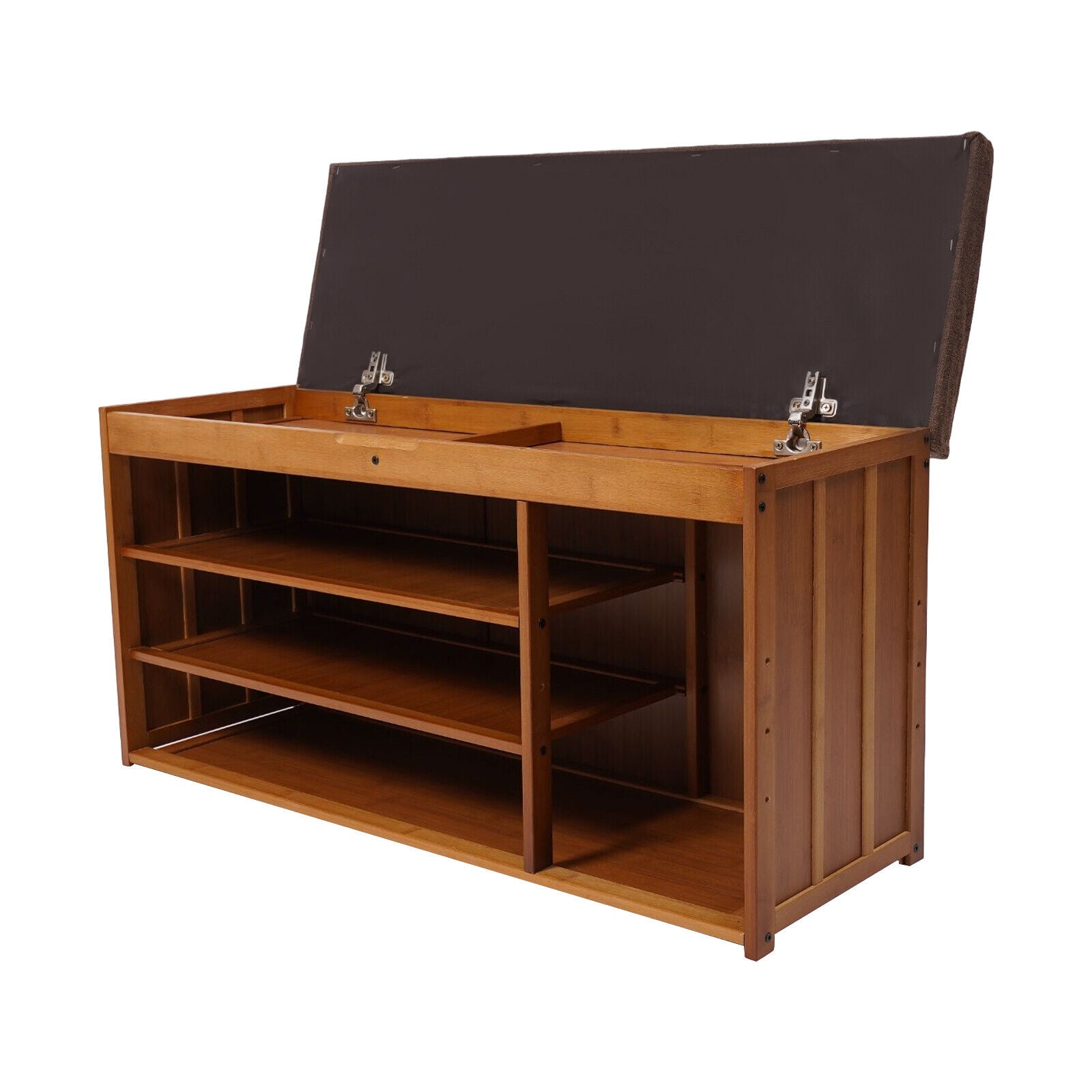 3 Tier Brown Bamboo Shoe Bench Storage Cabinet with Cushion H651713