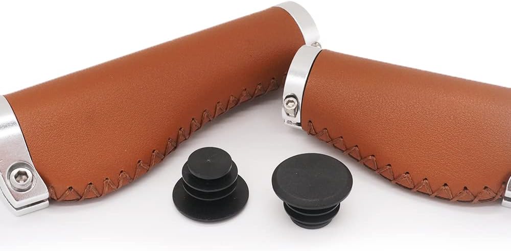 Brown Non-Slip PVC Microfiber Leather Ergonomic Double Lock-on Bike Handle Grips Q1367