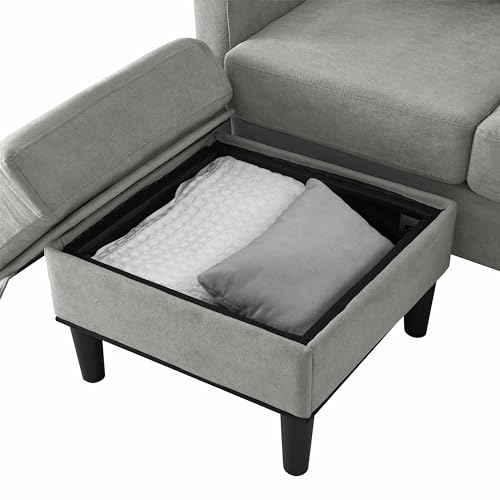 Navy Blue Fabric Upholstered L Shaped Sectional Sofa with Storage Ottoman O826