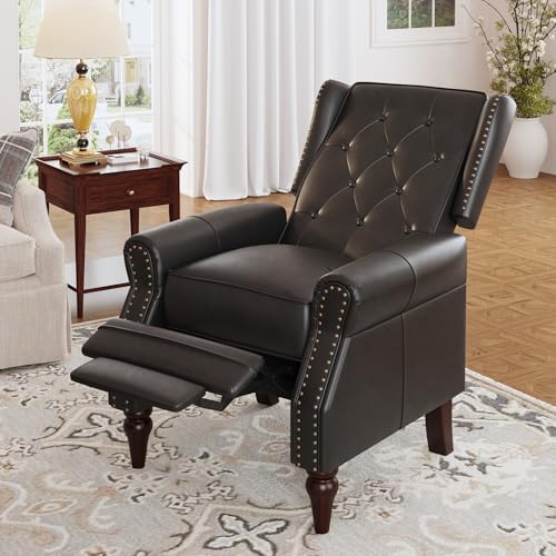 Faux Leather Wingback Recliner Chair with Wooden Legs, Matt Brown T92137