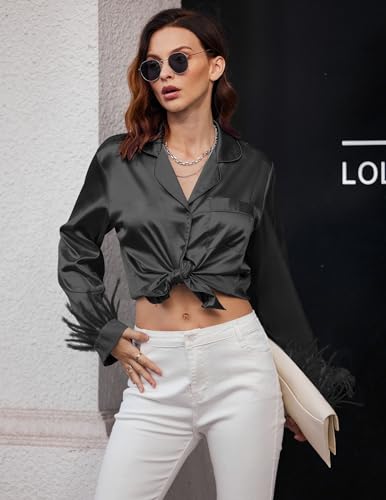 Women's Silk Satin Pajama Set Long Sleeve Sleepwear H994823