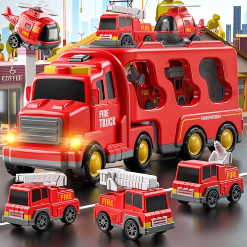 7-in-1 Friction Power Vehicle Toy Carrier Transport Trucks Car Set D410233