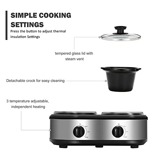 Double Slow Cooker with 2 X 1.25QT Ceramic Pots and Glass Lid Z392