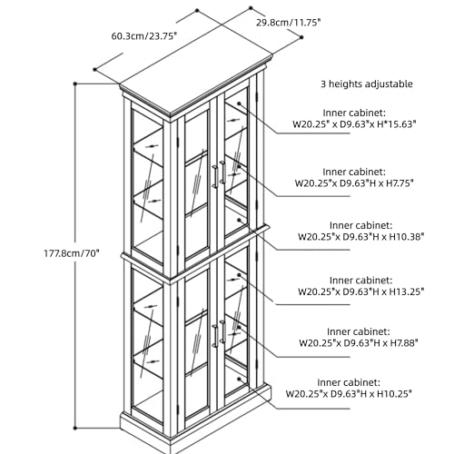 Oak Glass Display Cabinet with Lighted Mirrored Back Panel and Adjustable Shelves T615063