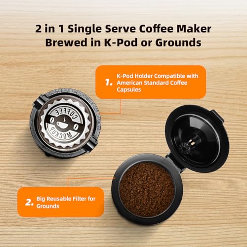 Black Single Serve Coffee Maker for K Cup and Ground Coffee, 6 to 12 oz. Brew Sizes T410663