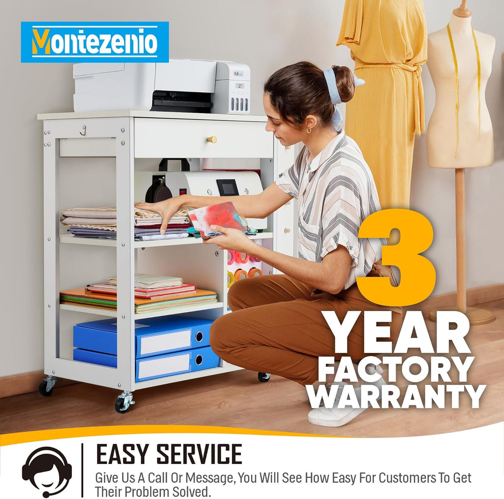 Mobile Craft Storage with 23 Vinyl Roll Holder, Craft Table Stand with Wheels, Crafting Cabinet with Large Drawers T151