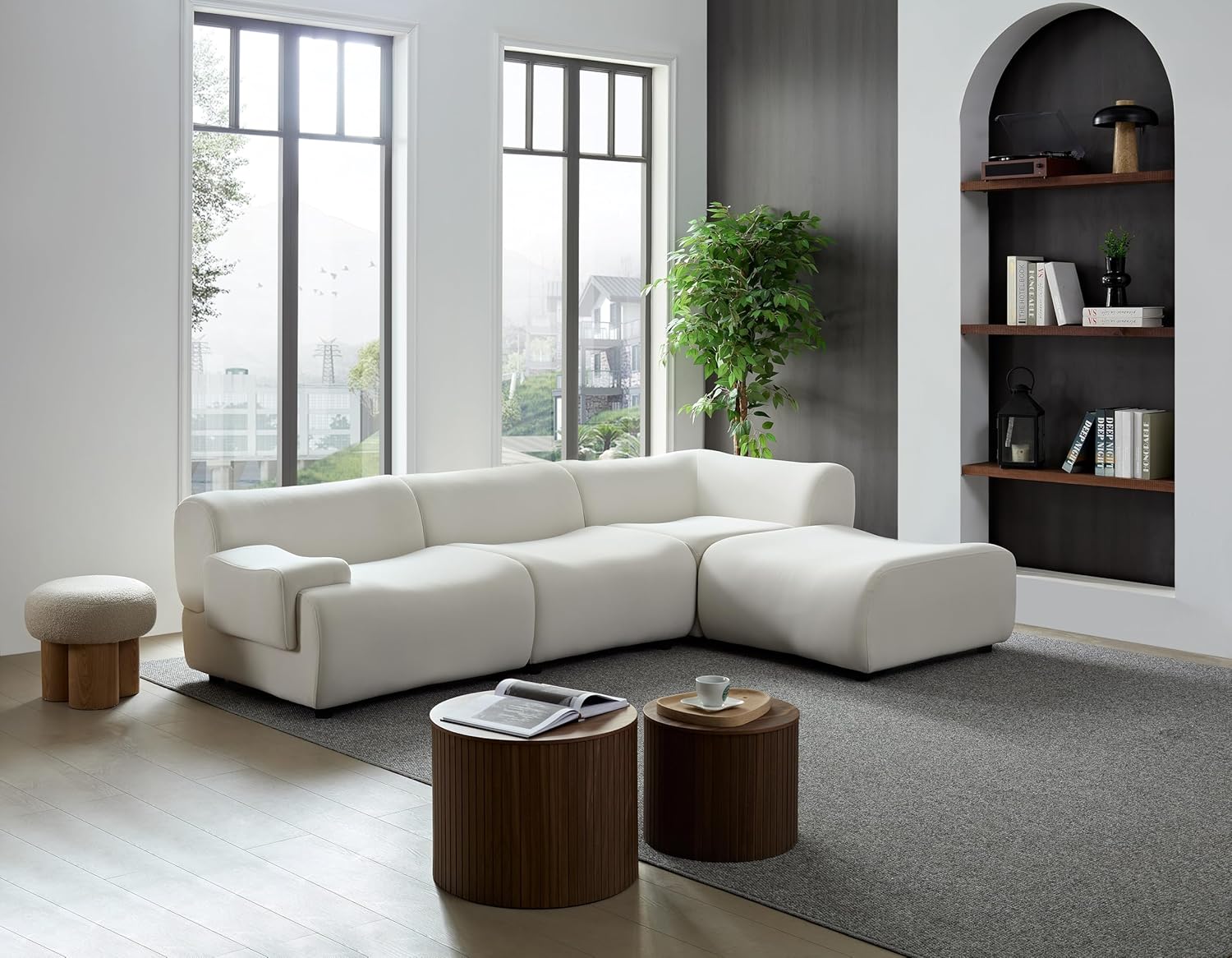 White Curved Sectional Sofa L90764