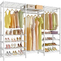 White Heavy Duty Garment Rack with Adjustable Shoe Rack Wire Shelf P115554