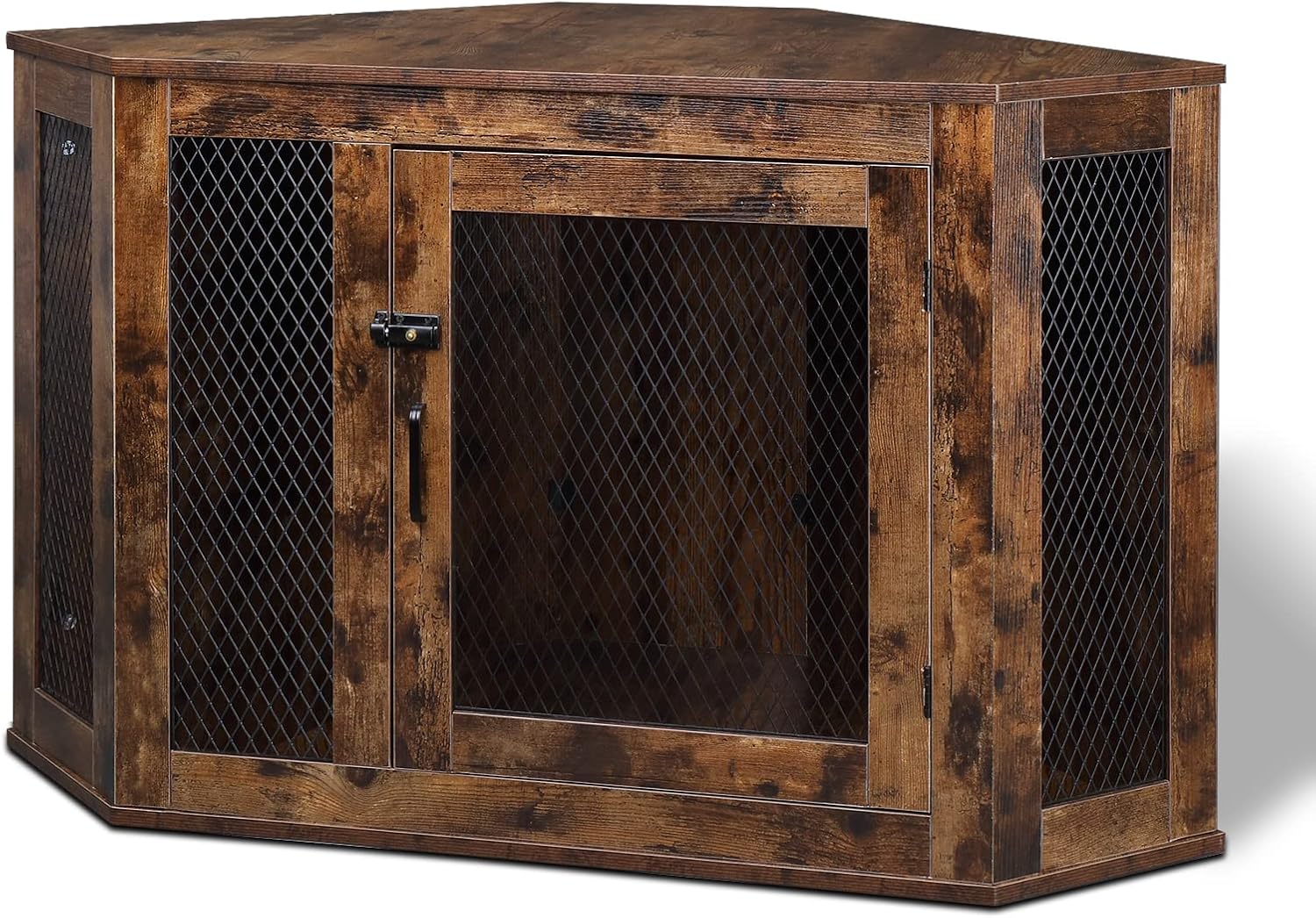 Rustic Brown Wood and Mesh Dog Crate W909