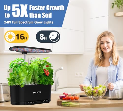 Black 15 Pods Hydroponic Growing System with Grow Light C9882