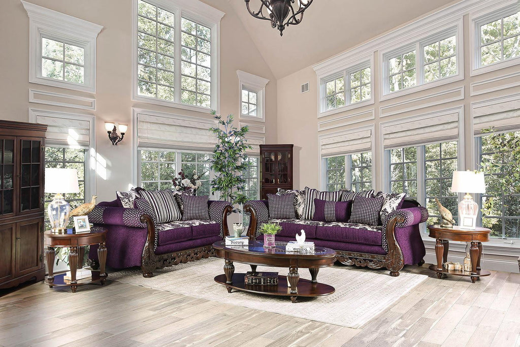 Purple Silver Chenille Sofa and Loveseat X7771