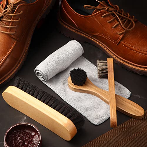 4 Pcs Horsehair Shoe Brush Kit with Microfiber Shoe Cloth E219