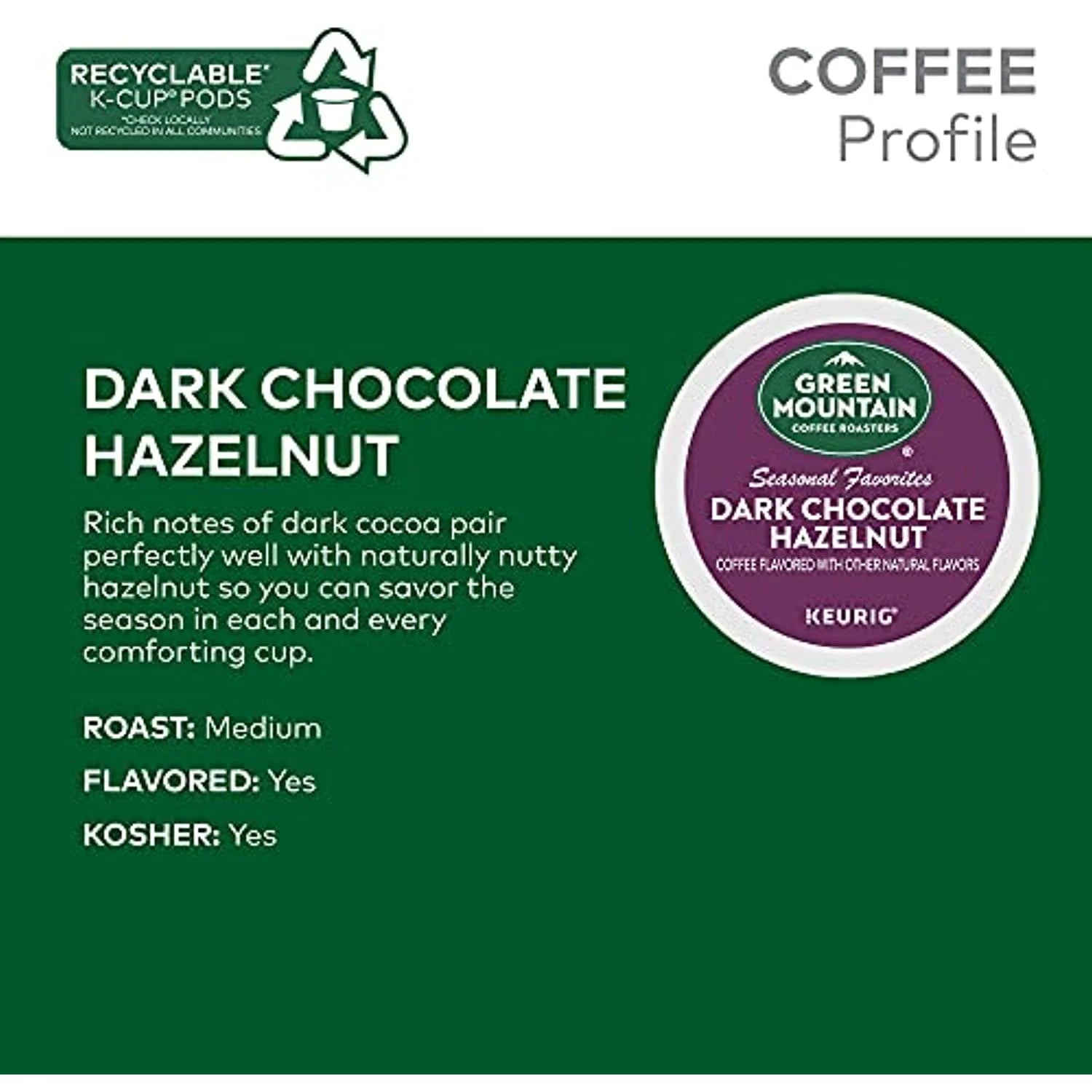 Dark Chocolate Hazelnut Coffee, 72 Count K-Cup Pods F33519