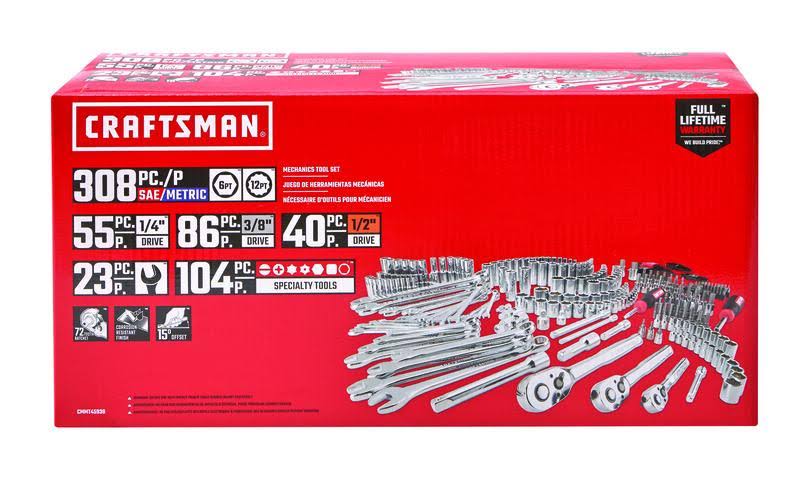 1/4, 3/8 and 1/2 in. Drive Metric and SAE 6 and 12 Point Mechanic's Tool Set 308 pc. P359849