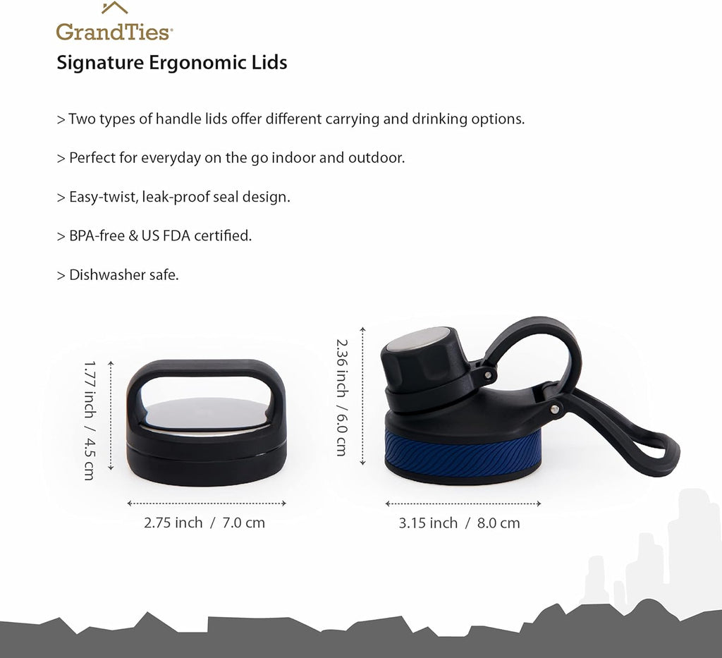 2 Lids Stainless Steel Water Bottles Vacuum Insulated Reusable BPA-Free Metal Canteen N28540