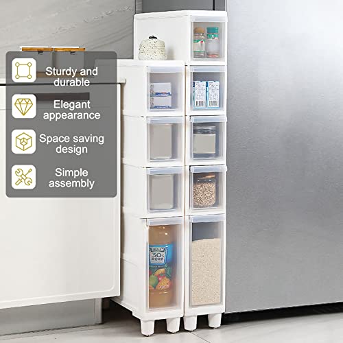 Narrow Tall Floor Cabinet with 4 Clear Drawers and Casters X73924