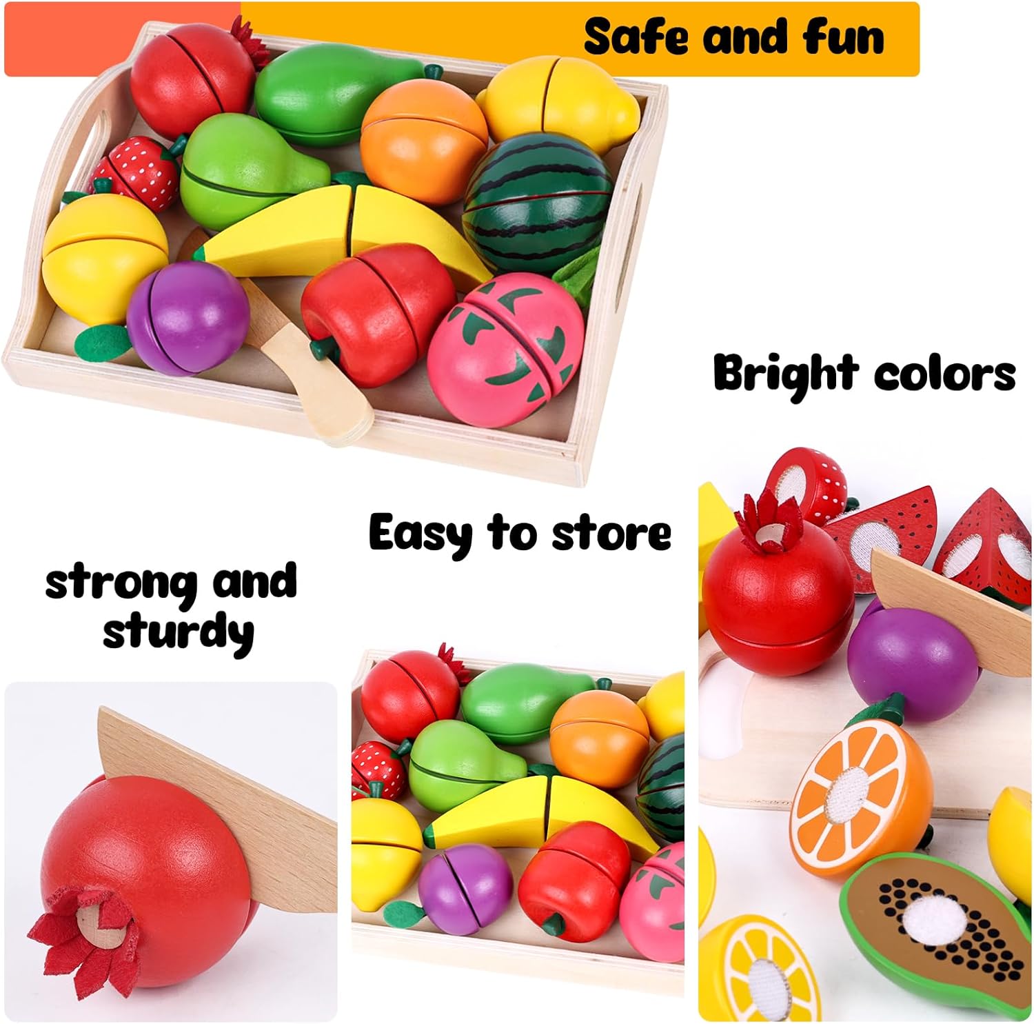 Wooden Play Food Set with Wooden Tray S331