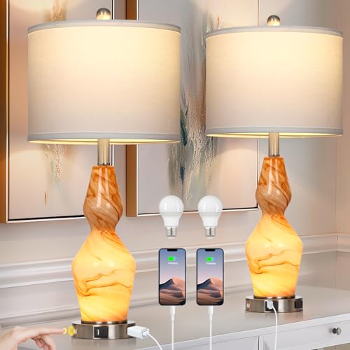 Glass Table Lamps Set of 2 with USB A+C Ports & AC Outlet D640