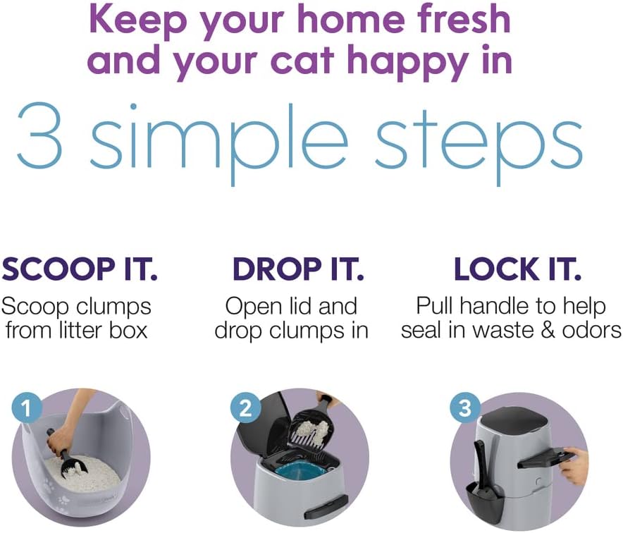Silver Standard Pail Cat Litter Box Waste Disposal System with 1 Square Refill Bag R998938