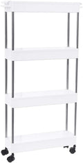 4 Tier Narrow Sliding Storage Organizer Rack Rolling Cart (White) R2673