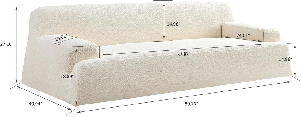 White Solid Wood 3 Seats Upholstery Couch C28193