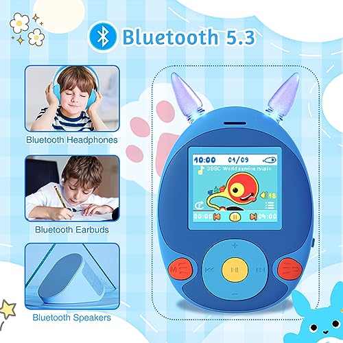 64GB MP3 Player with Bluetooth, Front Speaker, Games, Recorder, Ear Lights, Alarm, Expandable Up to 128GB W11602