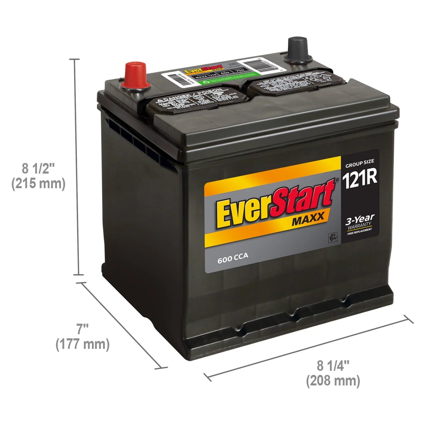 Lead Acid Automotive Battery, Group Size 121R 12 Volt, 600 CCA U692601