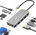 10 in 1 USB C Docking Station Dual Monitor Adapter Hub with Ethernet 4K HDMI VGA 4USB Micro SD/TF Card Reader Mic/Audio 100W PD W613