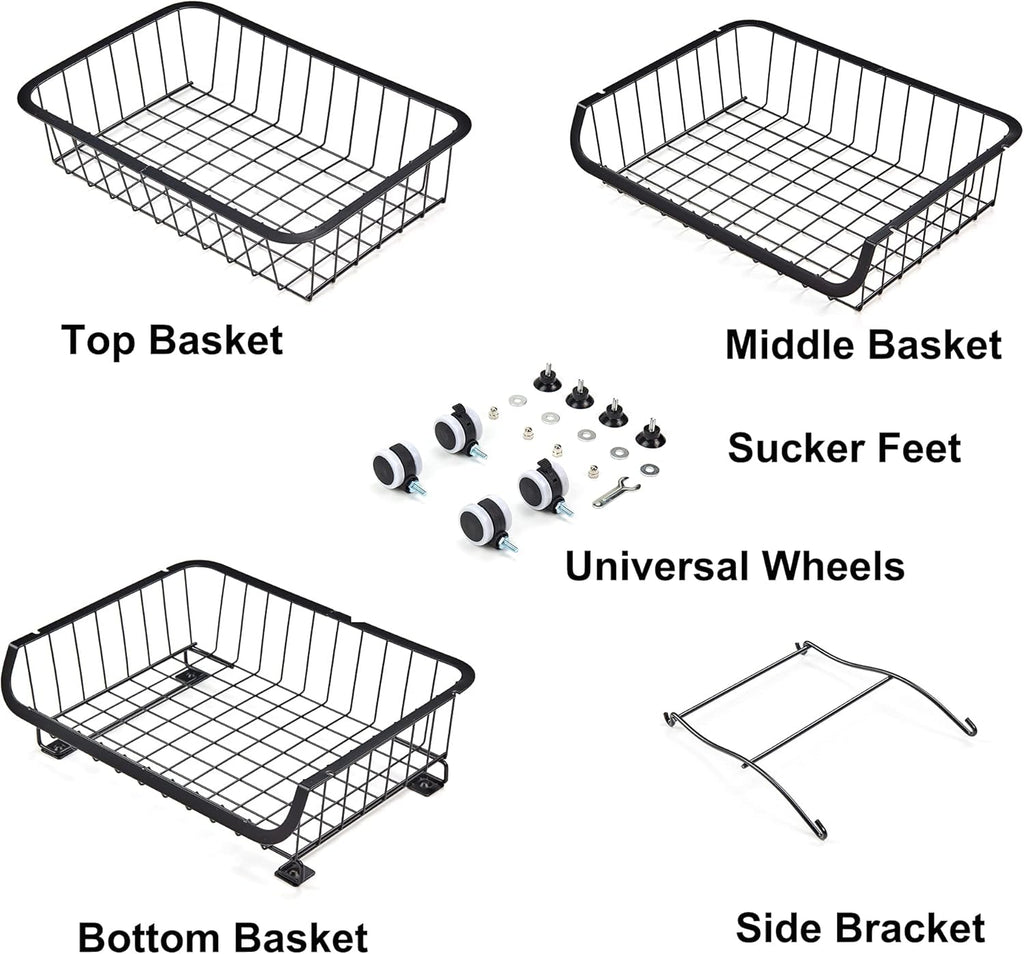 Black 3 Tier Metal Wire Fruit Basket Stand with Wheels S512