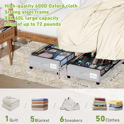 Black 2-Pack XXL 60L Rolling Metal Under Bed Storage Bins with Lids W314419