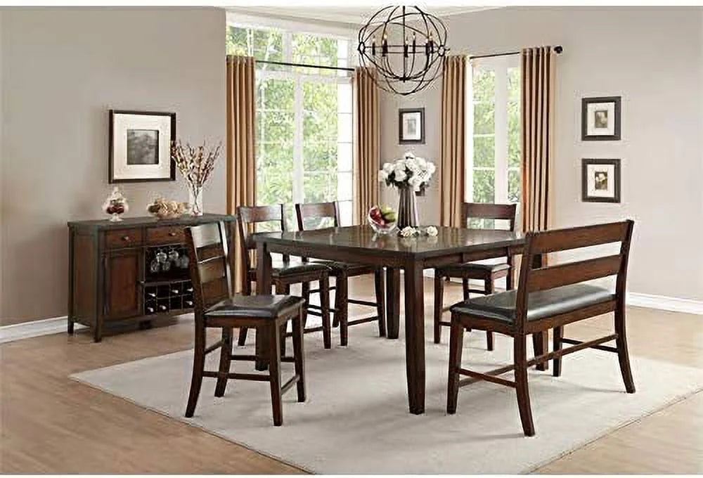 Wood Counter Height Dining Bench with Back in Cherry Y10669