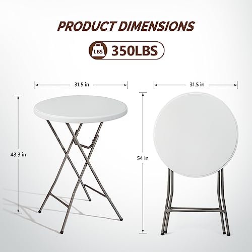 32" Plastic Folding Round Table Bar Height, HDPE, Gray Metal Finish, Black K171775