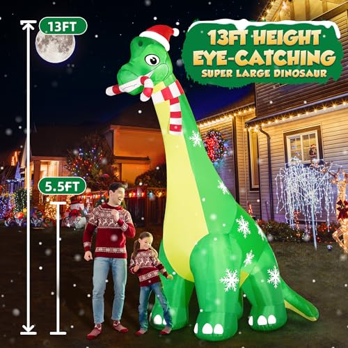 13FT Giant Dinosaur Christmas Inflatable Decorations with Built-in LED Lights D5032