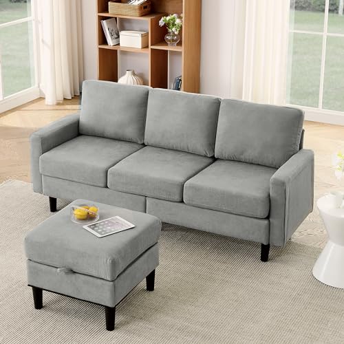 Navy Blue Fabric Upholstered L Shaped Sectional Sofa with Storage Ottoman O826