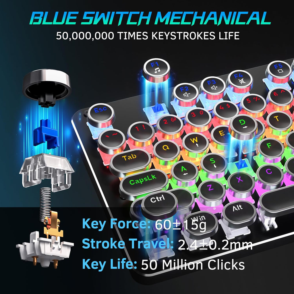 Metal Panel Retro Mechanical Gaming Keyboard and Mouse Combo with RGB Backlit 104 Keys K82252