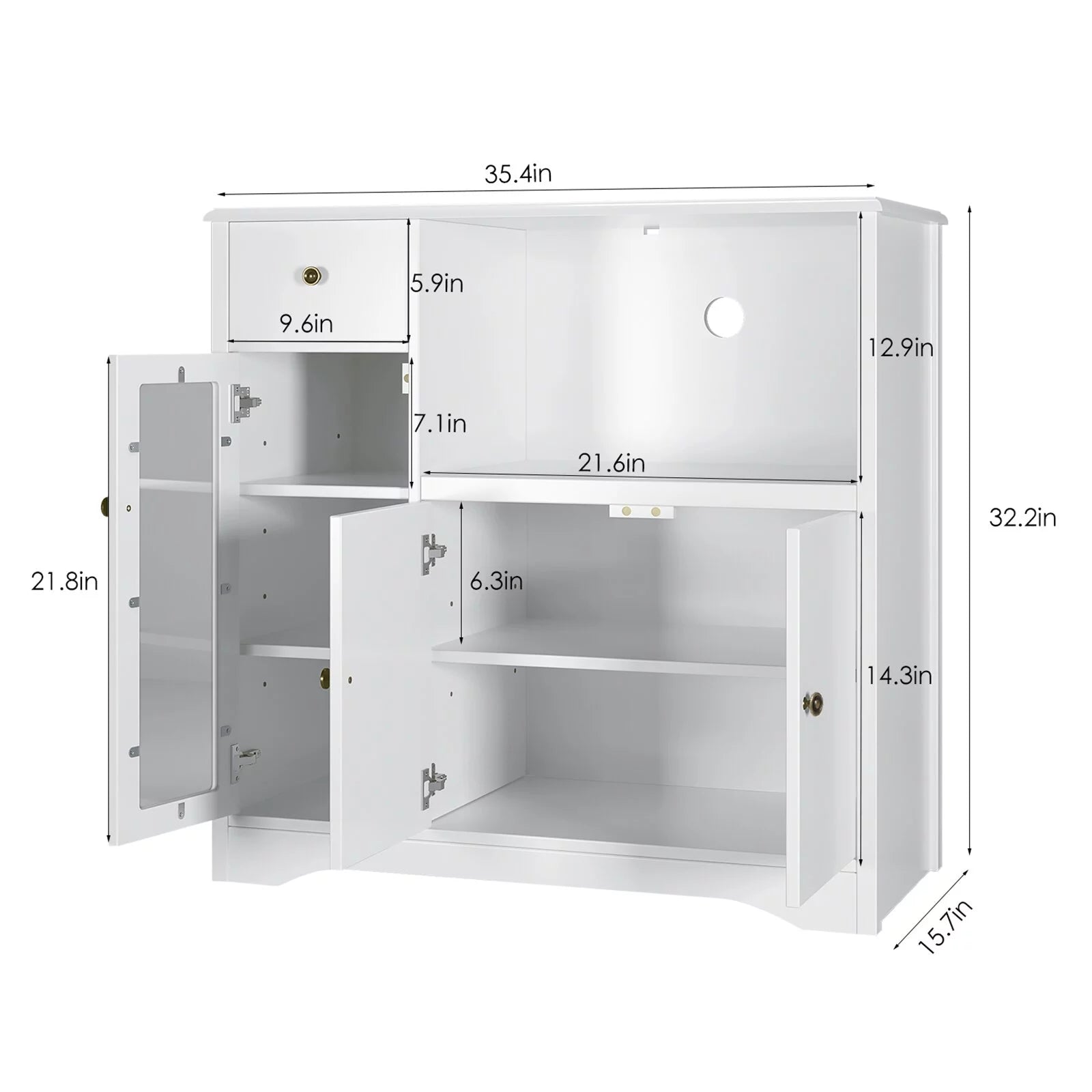 White Microwave Cabinet with Hutch and Adjustable Shelves and Drawer L617861