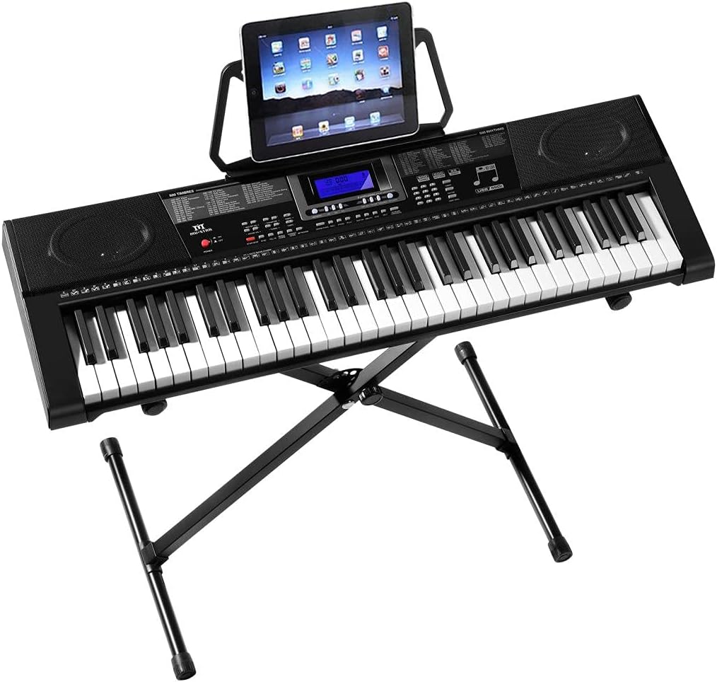 61 Key Light Up Portable Electric Piano Keyboard with Stand, Built-in Speakers, Headphones, Microphone T8823