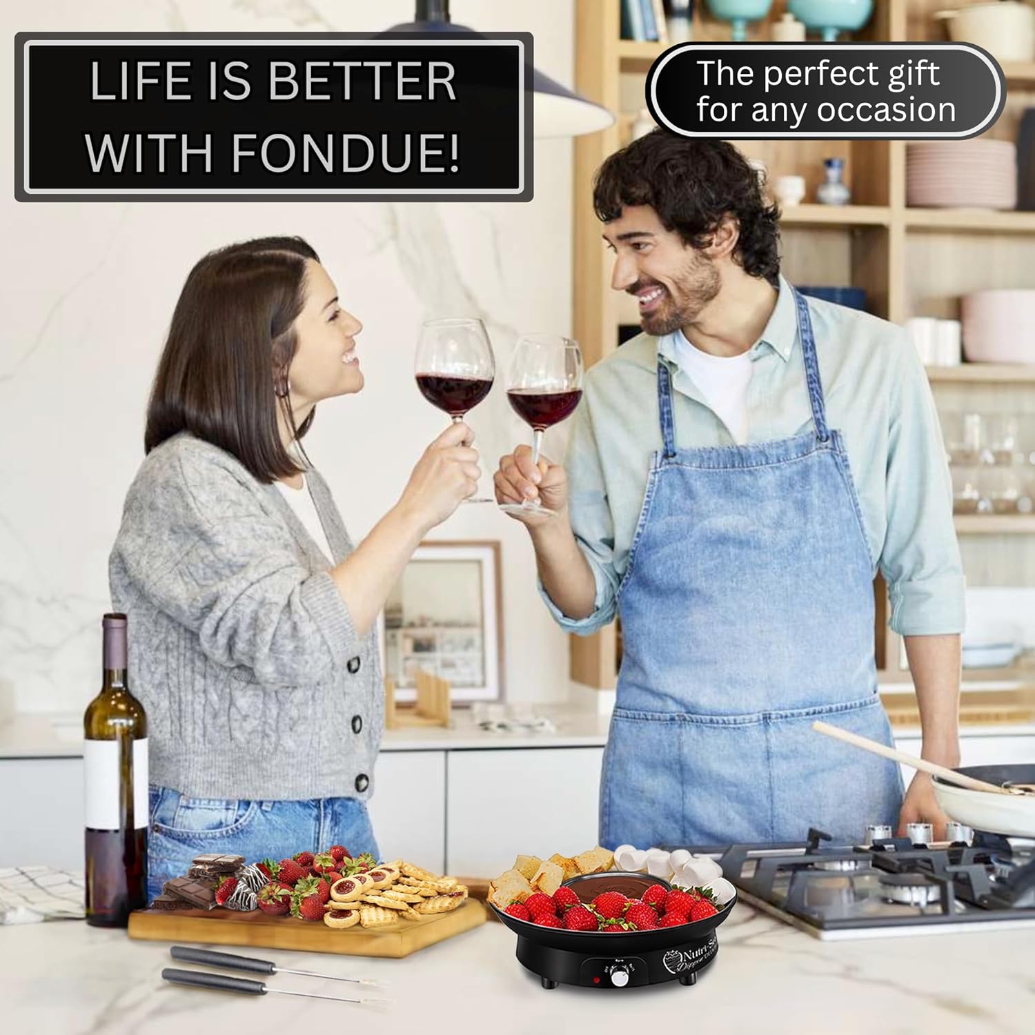 Electric Fondue Pot Set with 4 Roasting Forks X922007