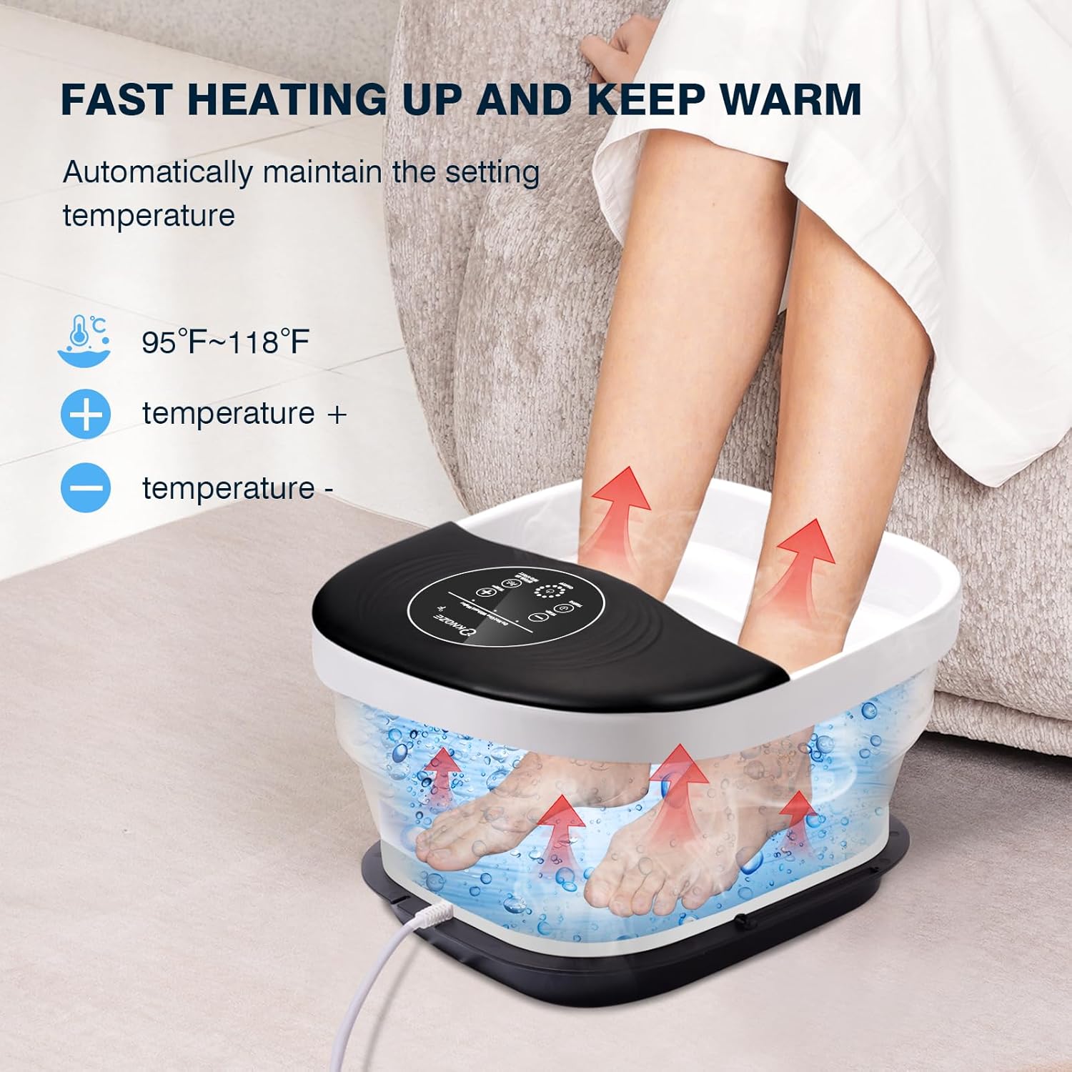 Collapsible Foot Bath with Heat, Bubbles, Massage Rollers, Temperature Control U403