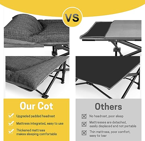 Camping Cot with Cushion and Pillow, Portable Folding Bed with Carry Bag (Grey) T331561