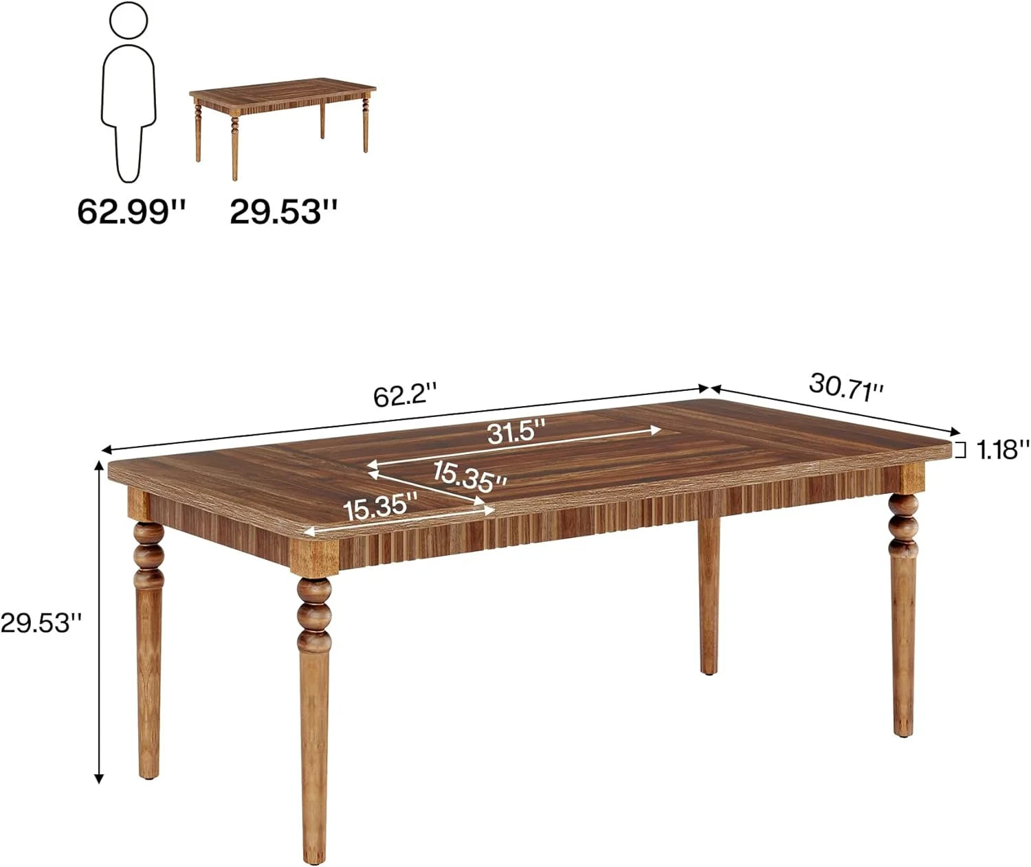 63-Inch Solid Wood Legs Executive Desk, Walnut T361379