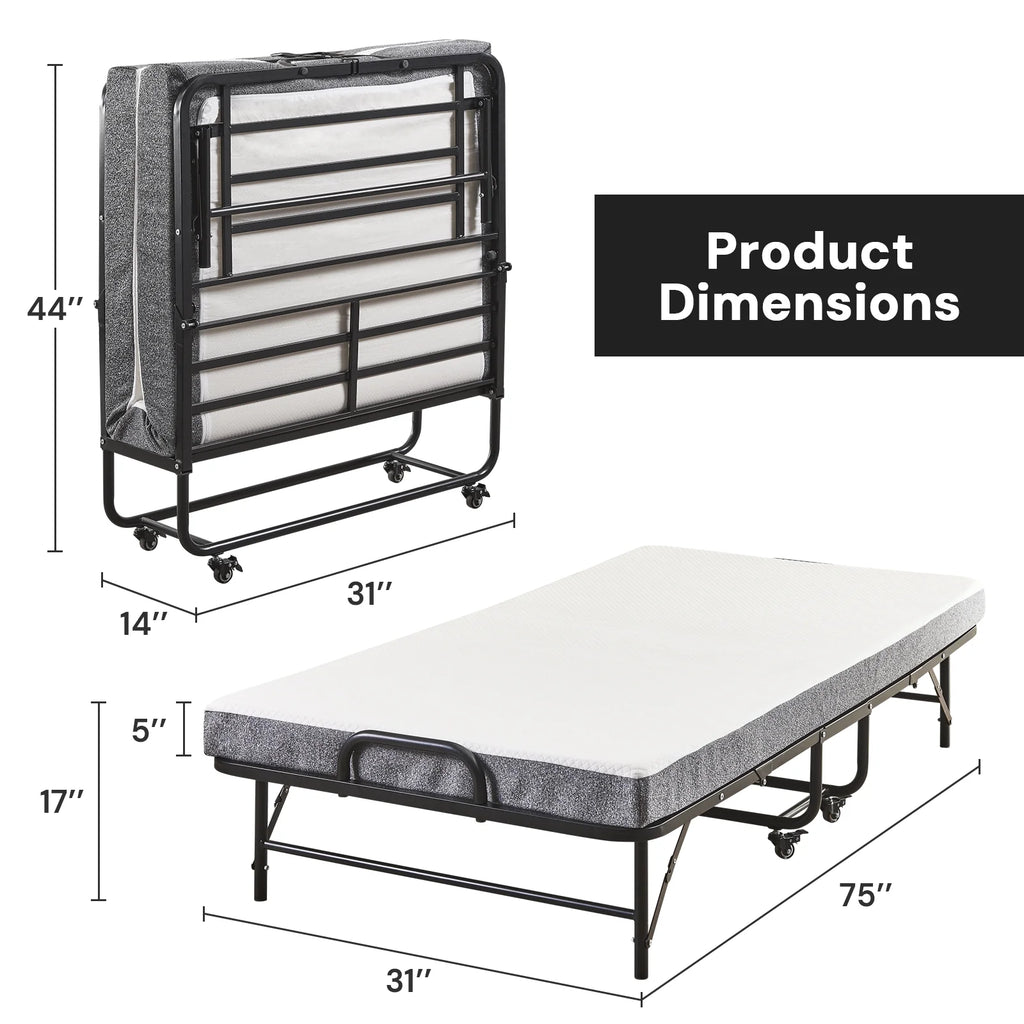 Folding Bed with 5" Memory Foam Mattress, Metal Frame O23123