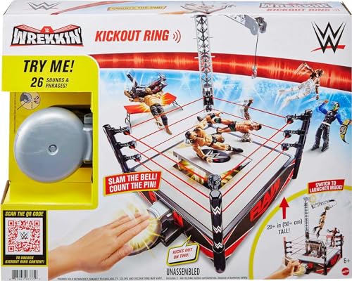 WWE Wrekkin' Kickout Ring Playset with Launcher, Crane, Championship, 13-inch x 20-inch H890