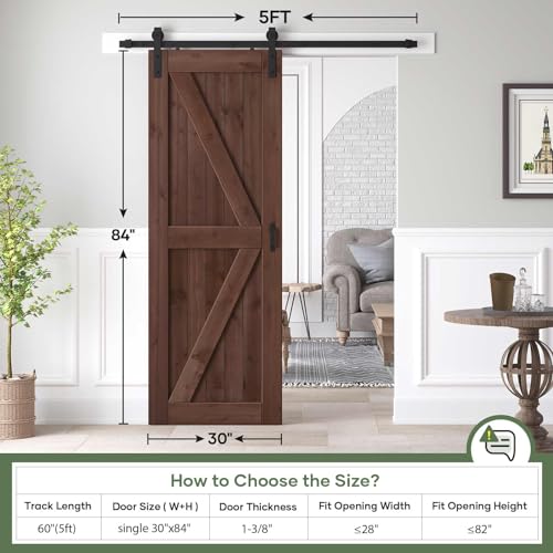 36x84 inch Sliding Barn Wood Door Slab with Hardware Kit and Handle, Coffee A729543