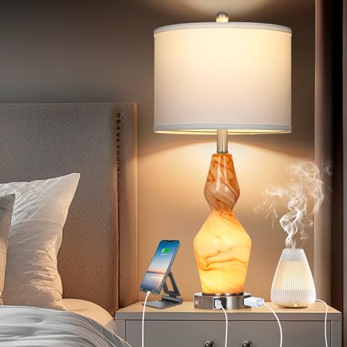 Glass Table Lamps Set of 2 with USB A+C Ports & AC Outlet D640
