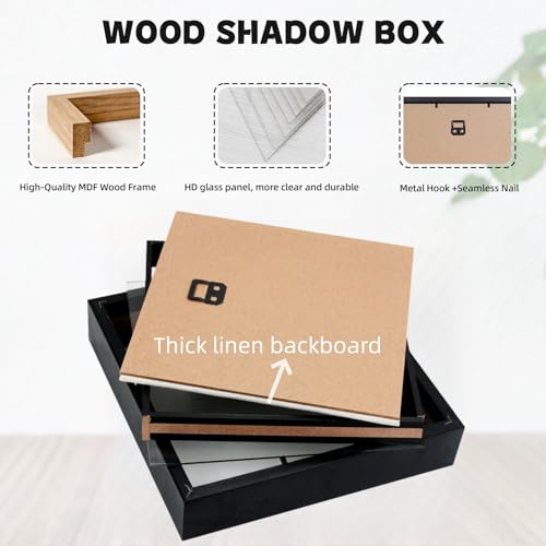 Shadow Box Picture Frame with Linen Board Deep Wood Glass Display Case (Walnut, 2pcs 8X8) O4232
