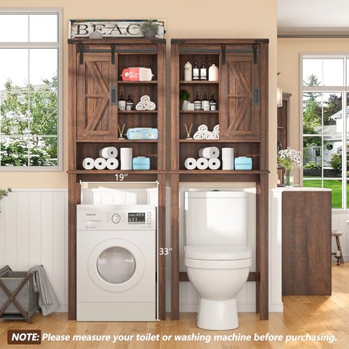 68" Tall Over The Toilet Storage Cabinet with Sliding Barn Door and Adjustable Shelves X463971