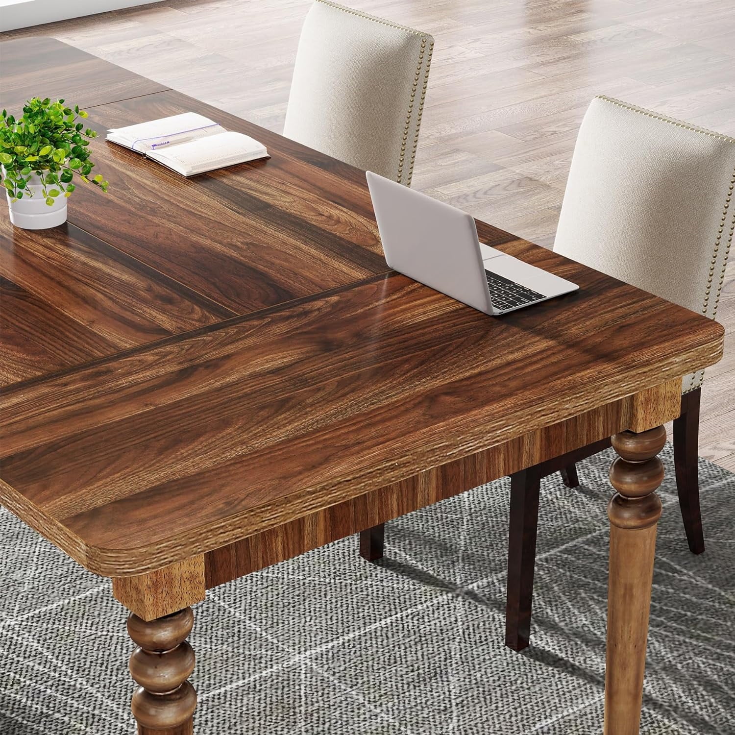 63-Inch Solid Wood Legs Executive Desk, Walnut T361379