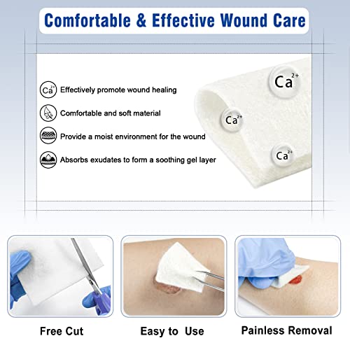 Silver Calcium Alginate Wound Dressing Pads, 4''x4'' Patches, 10 Individual Pack, Non Stick Gauze Pads Z564