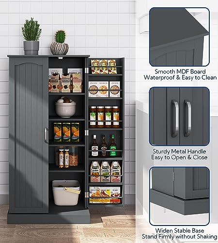White 4 Door Tall Kitchen Pantry Cabinet with Drawer and Adjustable Shelf M295136